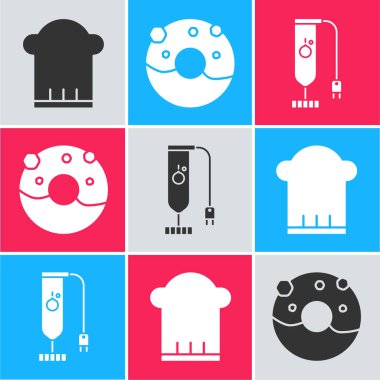 Şef şapkası, tatlı jöleli çörek ve blender ikonu. Vektör