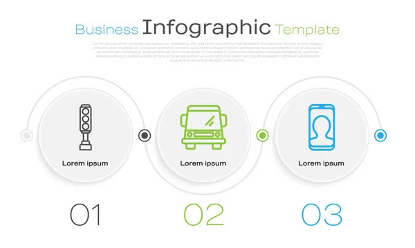 Установить Линию Светофора Автомобиль Такси Телефонной Связи Бизнес Инфографический Шаблон — стоковый вектор
