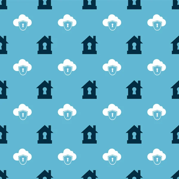 Placez House Sous Protection Cloud Bouclier Sur Motif Sans Couture — Image vectorielle