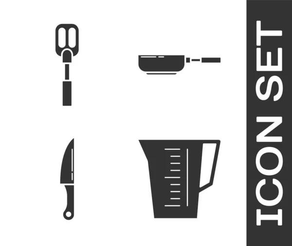 Set Tasse Mesurer Spatule Couteau Poêle Icône Vecteur — Image vectorielle