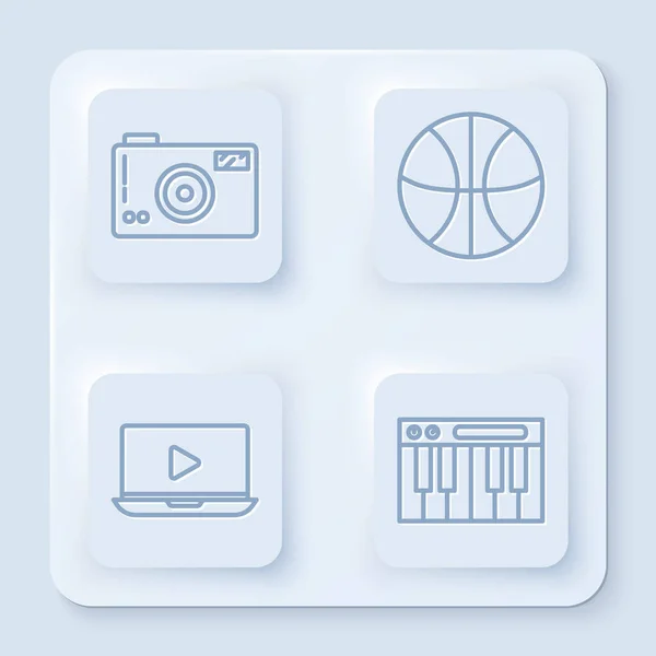 Set Line Fotokamera Basketball Ball Online Spielen Video Und Musik — Stockvektor