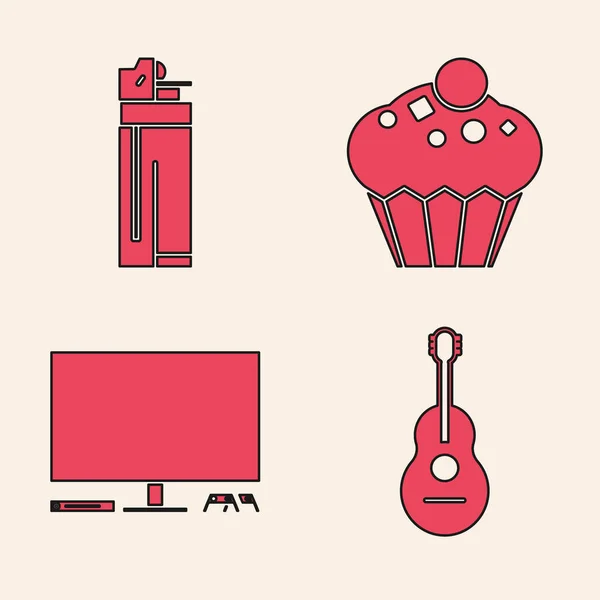 Set Guitar Lighter Muffin Video Game Console Icon Vector — Stock Vector