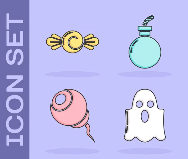 Définissez Ghost Candy Eye Bomb Prêt Exploser Icône Vecteur — Image vectorielle
