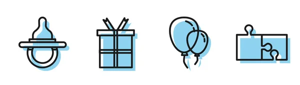 Встановіть Лінії Повітряні Кулі Стрічкою Дитячий Пустушок Подарункова Коробка Шматок — стоковий вектор
