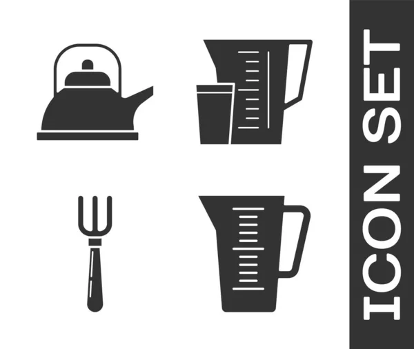 Set Measuring Cup Kettle Handle Fork Measuring Cup Icon Vector — 스톡 벡터