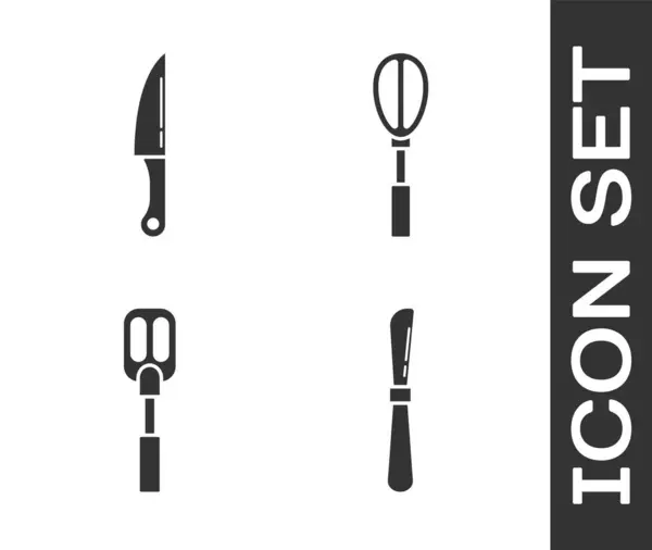 Set Knife Knife Spatula Kitchen Whisk Icon Vector — Stock Vector