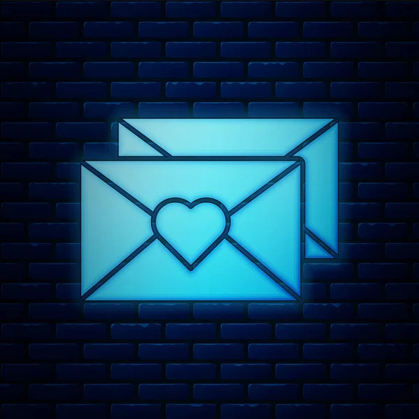 Glødende Neon Envelope Med Valentines Ikon Isolert Mursteinsbakgrunn Beskjed Til – stockvektor