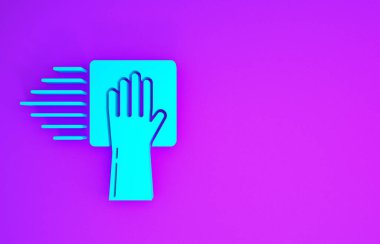 Mavi Temizlik servisi simgesi mor arkaplanda izole edildi. Minimalizm kavramı. 3d illüstrasyon 3d canlandırma