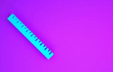 Mavi cetvel simgesi mor arkaplanda izole edildi. Düz sembol. Minimalizm kavramı. 3d illüstrasyon 3d canlandırma