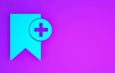 Mavi Yer İmi simgesi mor arkaplanda izole edildi. Konsepte ekle. Minimalizm kavramı. 3d illüstrasyon 3d canlandırma