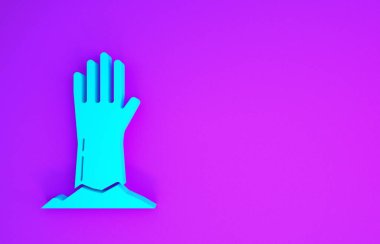 Mor arkaplanda mavi Zombi el simgesi var. Silah canavarı öldü. Mutlu Cadılar Bayramı Partisi. Minimalizm kavramı. 3d illüstrasyon 3d canlandırma