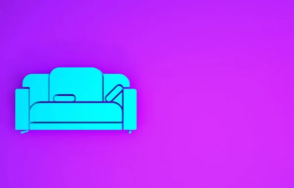 Blue Sofa icon isolated on purple background. Minimalism concept. 3d illustration 3D render