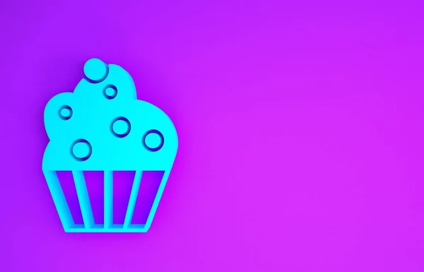 Ícone Cupcake Azul Isolado Fundo Roxo Conceito Minimalismo Ilustração Render — Fotografia de Stock