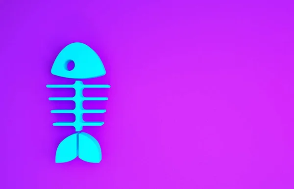 Ícone Esqueleto Peixe Azul Isolado Fundo Roxo Sinal Osso Peixe — Fotografia de Stock