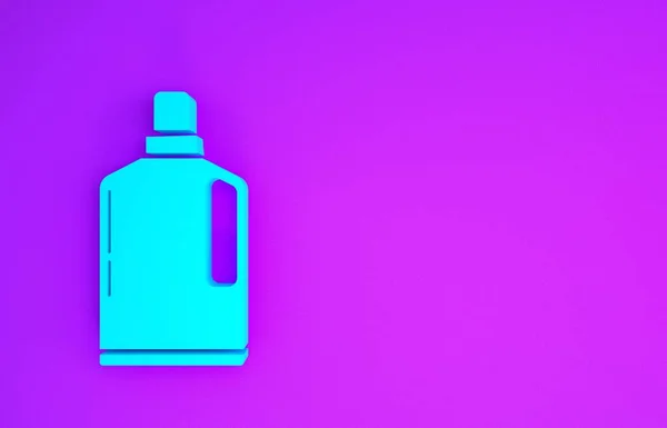蓝色塑料瓶 用于液体洗涤剂 漂白剂 洗涤剂或其他在紫色背景上分离的清洁剂图标 最低纲领的概念 3D说明3D — 图库照片