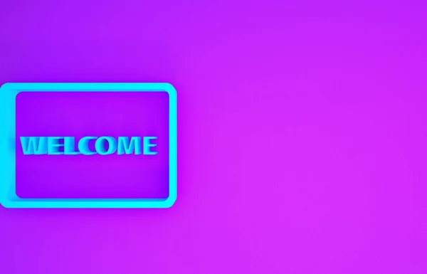 Blue Doormat Text Welcome Icon Isolated Purple Background Welcome Mat — 스톡 사진