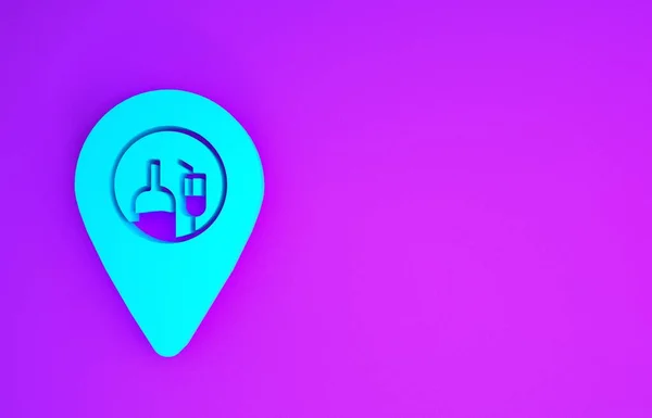 紫色の背景に隔離されたブルーアルコールやビールバーの場所のアイコン クラブ バーのシンボル 最小限の概念 3Dイラスト3Dレンダリング — ストック写真