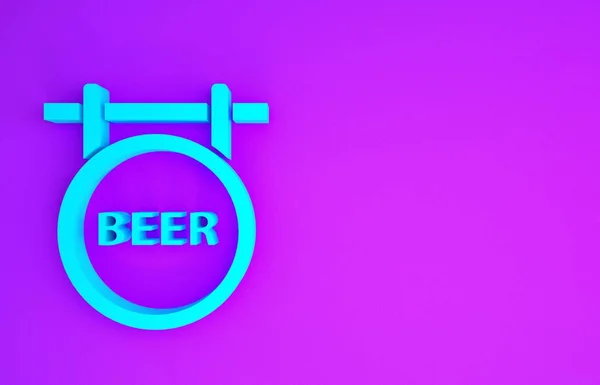 Blue Street signboard with inscription Beer icon isolated on purple background. Suitable for advertisements bar, cafe, pub, restaurant. Minimalism concept. 3d illustration 3D render