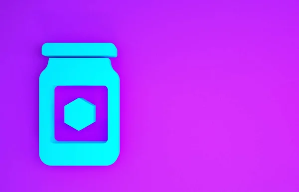 蓝色的蜂蜜瓶图标孤立在紫色的背景 食品银行 甜甜的天然食物的象征 最低纲领的概念 3D渲染3D插图 — 图库照片