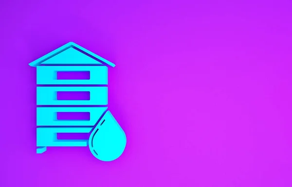 Blue Hive for bees icon isolated on purple background. Beehive symbol. Apiary and beekeeping. Sweet natural food. Minimalism concept. 3d illustration 3D render