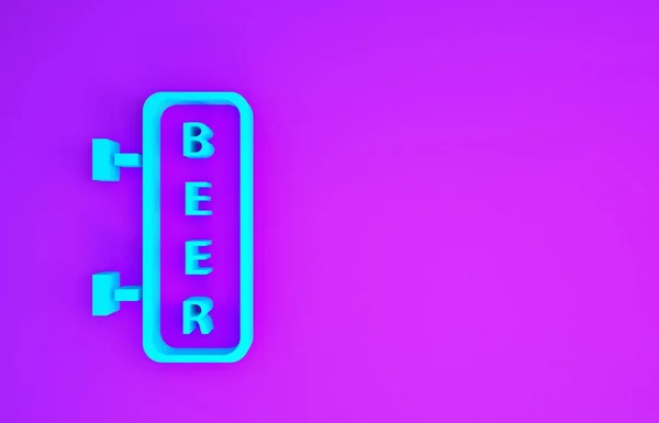 蓝色街道标牌上刻有比尔图标 与紫色背景隔离 适用于酒吧 咖啡店 餐厅等广告场所 最低纲领的概念 3D说明3D — 图库照片