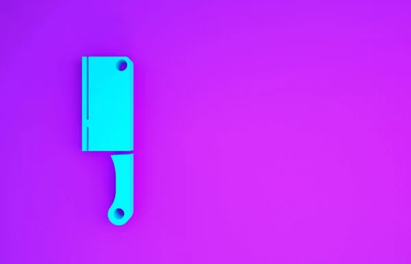 紫色の背景に隔離されたブルーミートチョッパーアイコン 肉用の包丁 肉屋のナイフだ 最小限の概念 3Dイラスト3Dレンダリング — ストック写真