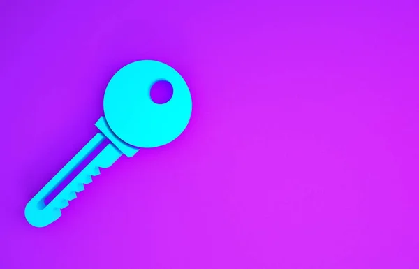 Ícone Chave Azul Isolado Fundo Roxo Conceito Minimalismo Ilustração Render — Fotografia de Stock