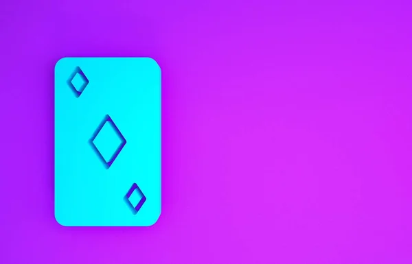青紫色の背景に隔離されたダイヤモンドシンボルアイコンを持つトランプ カジノのギャンブル 最小限の概念 3Dイラスト3Dレンダリング — ストック写真