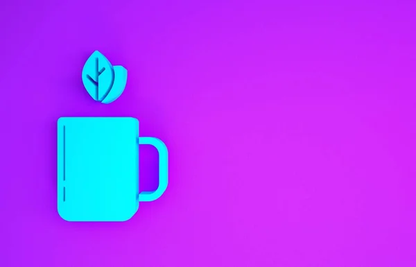 Kék Csésze Tea Levél Ikon Elszigetelt Lila Alapon Minimalizmus Koncepció — Stock Fotó