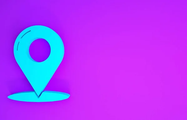 紫色の背景に隔離されたブルーマップピンアイコン ナビゲーション ポインタ Gps コンパス 連絡先 検索コンセプト 最小限の概念 3Dイラスト3Dレンダリング — ストック写真