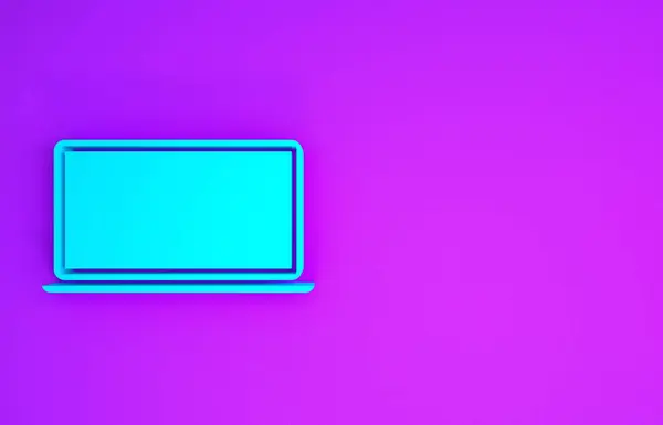 Icono Azul Portátil Aislado Sobre Fondo Púrpura Computadora Portátil Con —  Fotos de Stock