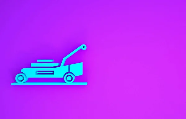 紫色の背景に隔離された青芝生の芝刈り機のアイコン 芝刈り機の草刈り機 最小限の概念 3Dイラスト3Dレンダリング — ストック写真
