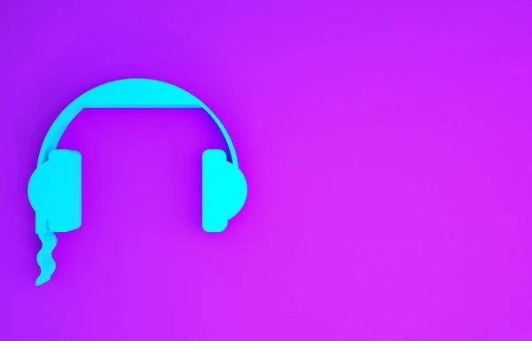 Blue Headphones Icon Isolated Purple Background Earphones Sign Concept Listening — Stock Photo, Image