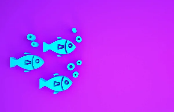 Blue Fish icon isolated on purple background. Minimalism concept. 3d illustration 3D render