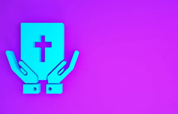 Blue Oath Holy Bible Icon Isolated Purple Background Procedure Court — Stock Photo, Image