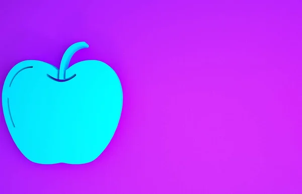Ícone Azul Apple Isolado Fundo Roxo Fruta Com Símbolo Folha — Fotografia de Stock