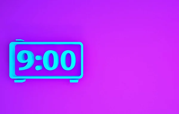 Icono Despertador Digital Azul Aislado Sobre Fondo Púrpura Reloj Despertador —  Fotos de Stock