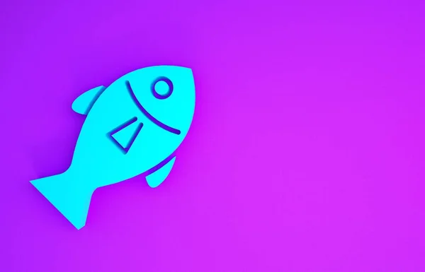 蓝色的鱼的图标孤立在紫色的背景上 最低纲领的概念 3D渲染3D插图 — 图库照片