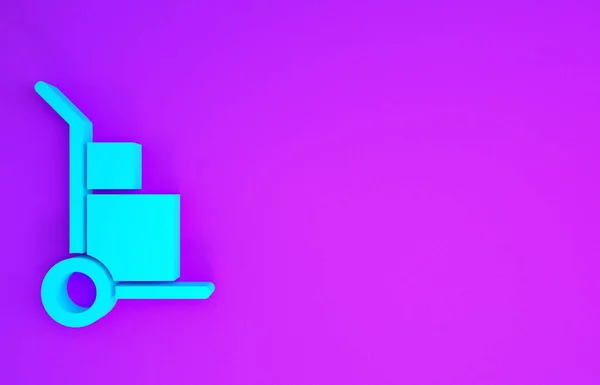 Синя Ручна Вантажівка Коробки Значок Ізольовані Фіолетовому Фоні Доллі Символ — стокове фото