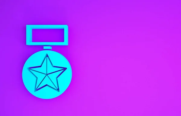 蓝色军事奖状图标孤立在紫色背景 陆军标志 最低纲领的概念 3D渲染3D插图 — 图库照片
