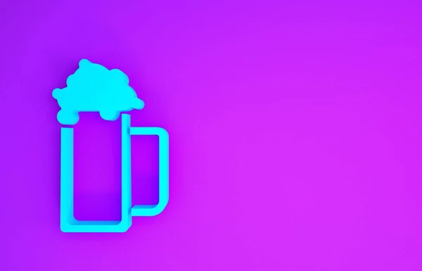 紫色の背景にビールのアイコンのブルーグラス 最小限の概念 3Dイラスト3Dレンダリング — ストック写真