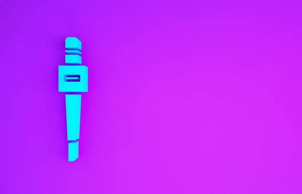Blaues Mikrofonsymbol Isoliert Auf Violettem Hintergrund Mikrofon Radio Lautsprecherzeichen Minimalismus — Stockfoto