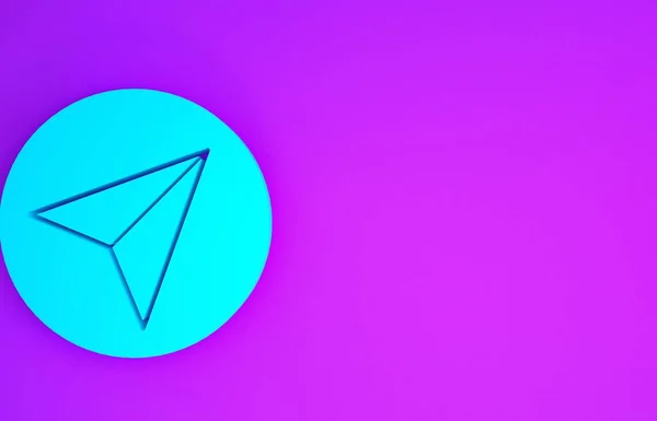 Blaues Papier Flugzeug Symbol Isoliert Auf Violettem Hintergrund Minimalismus Konzept — Stockfoto