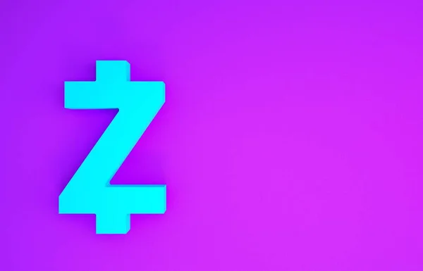蓝色密码货币硬币Zcash Zec图标隔离在紫色背景 Altcoin符号 基于锁链的安全加密货币 最低纲领的概念 3D说明3D — 图库照片