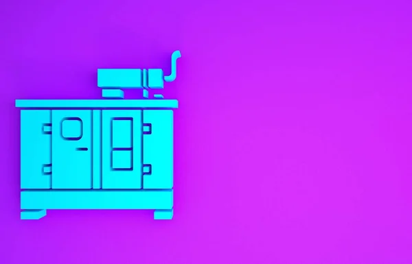 Blue Diesel power generator icon isolated on purple background. Industrial and home immovable power generator. Minimalism concept. 3d illustration 3D render