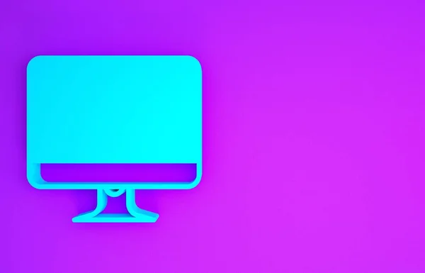 蓝色电脑显示器屏幕图标孤立在紫色背景上 电子设备 前面的景色最低纲领的概念 3D渲染3D插图 — 图库照片