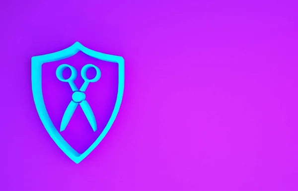 Blue Scissors Hairdresser Shield Icon Isolated Purple Background Hairdresser Fashion — 스톡 사진