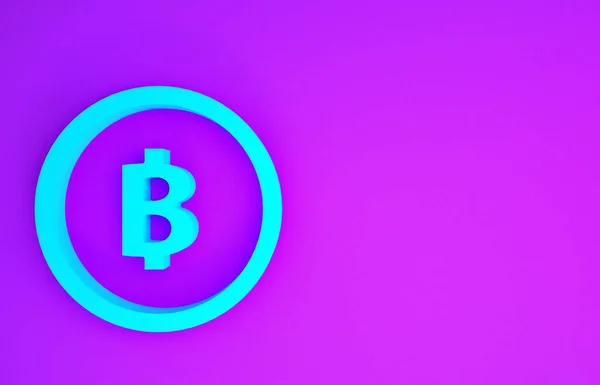 Azul Criptomoeda Ícone Moeda Bitcoin Isolado Fundo Roxo Moeda Física — Fotografia de Stock