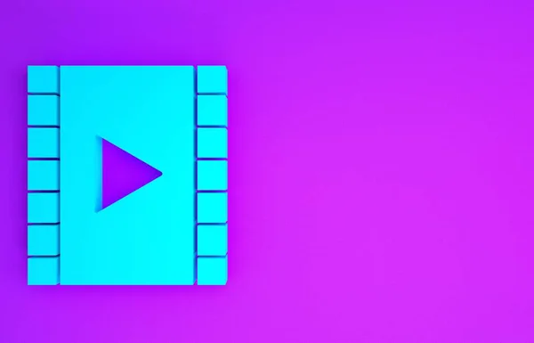 青再生紫の背景に隔離されたビデオアイコン プレイサイン付きのフィルムストリップ 最小限の概念 3Dイラスト3Dレンダリング — ストック写真