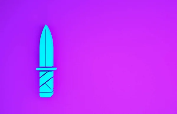 Ікона Блакитного Військового Ножа Ізольована Фіолетовому Фоні Концепція Мінімалізму Рендеринг — стокове фото